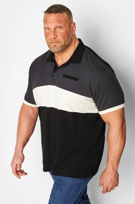 BadRhino Big & Tall Black Baseball Stripe Polo Shirt | BadRhino 1