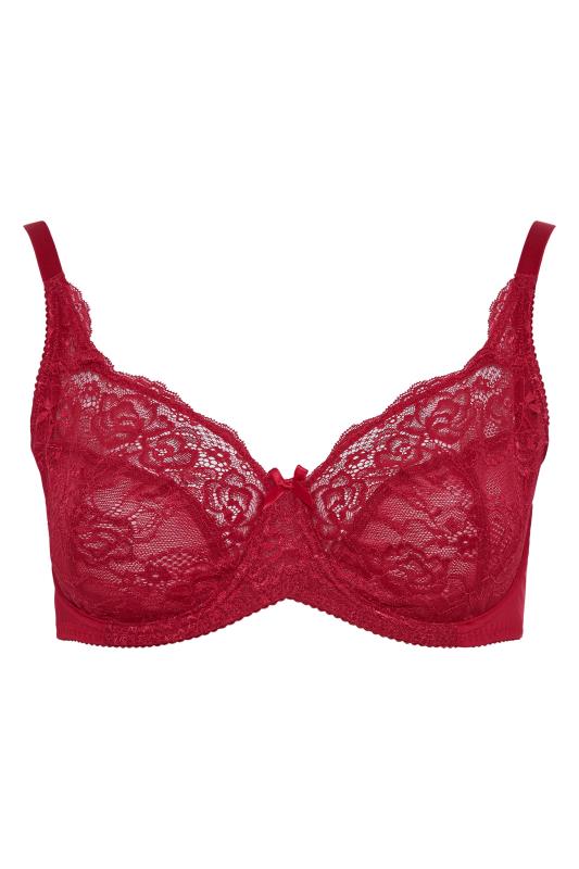 Red Stretch Lace Non-Padded Underwired Balcony Bra 4