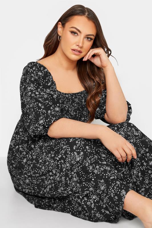 LIMITED COLLECTION Curve Black Ditsy Print Shirred Maxi Dress_D.jpg