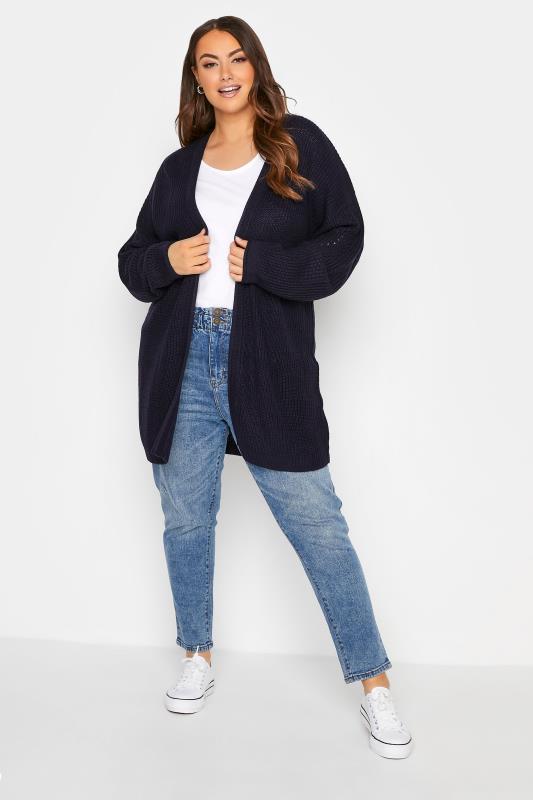 Plus Size Curve Navy Blue Essential Knitted Cardigan | Yours Clothing 2