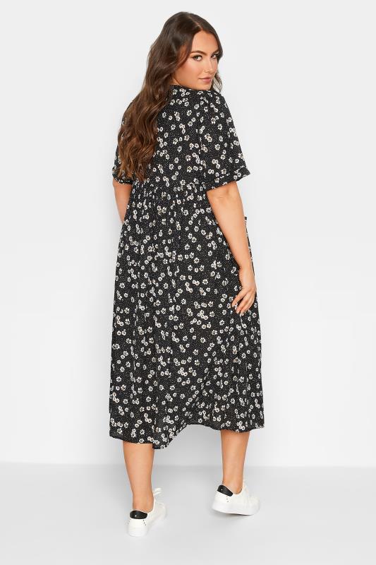 YOURS Plus Size Black Daisy Print Smock Dress | Yours Clothing 3