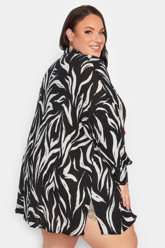 YOURS Plus Size Black Animal Print Crinkle Beach Shirt | Yours Clothing 3
