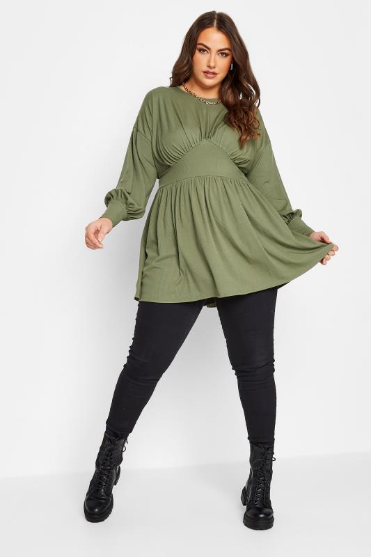 LIMITED COLLECTION Plus Size Curve Khaki Green Corset Long Sleeve Top | Yours Clothing 2