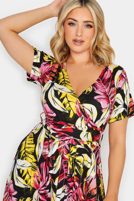 YOURS Plus Size Black Leaf Print Front Tie Maxi Dress | Yours Clothing 4