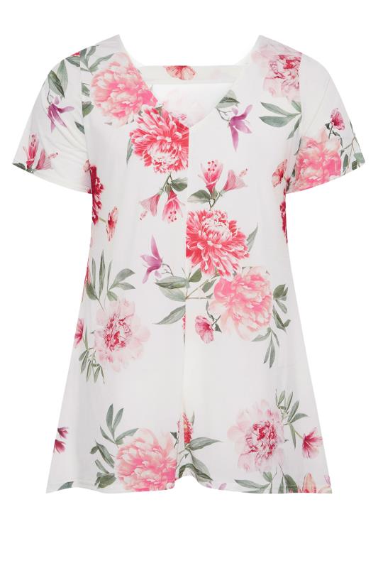YOURS LONDON Plus Size White Floral Hanky Hem Top | Yours Clothing 6
