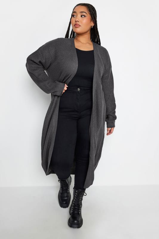 YOURS Plus Size Charcoal Grey Knitted Maxi Cardigan | Yours Clothing 2