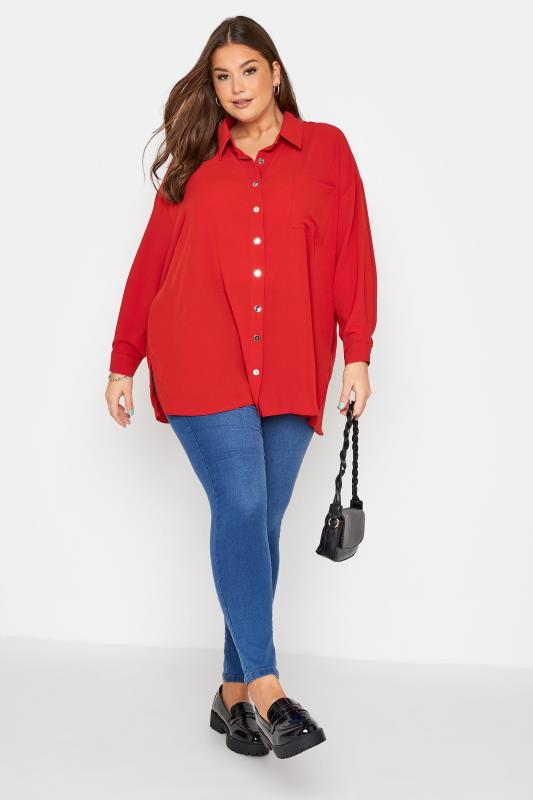 Plus Size Curve Red Button Through Shirt | Yours Clothing  2