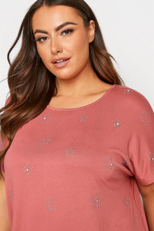 Curve Pink Diamante Star Print T-Shirt 4