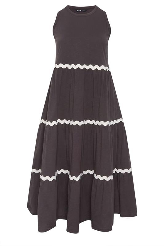 YOURS Plus Size Chocolate Brown Swirl Trim Maxi Dress | Yours Clothing 5