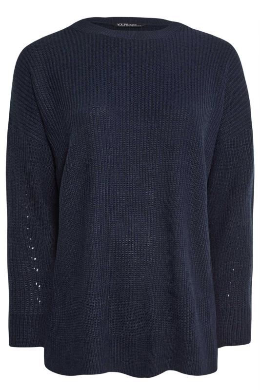 YOURS Plus Size Navy Blue Drop Shoulder Knitted Jumper | Yours Clothing 5