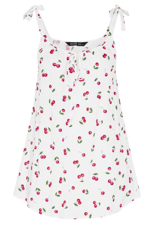 YOURS Plus Size White Cherry Print Vest Top | Yours Clothing 5