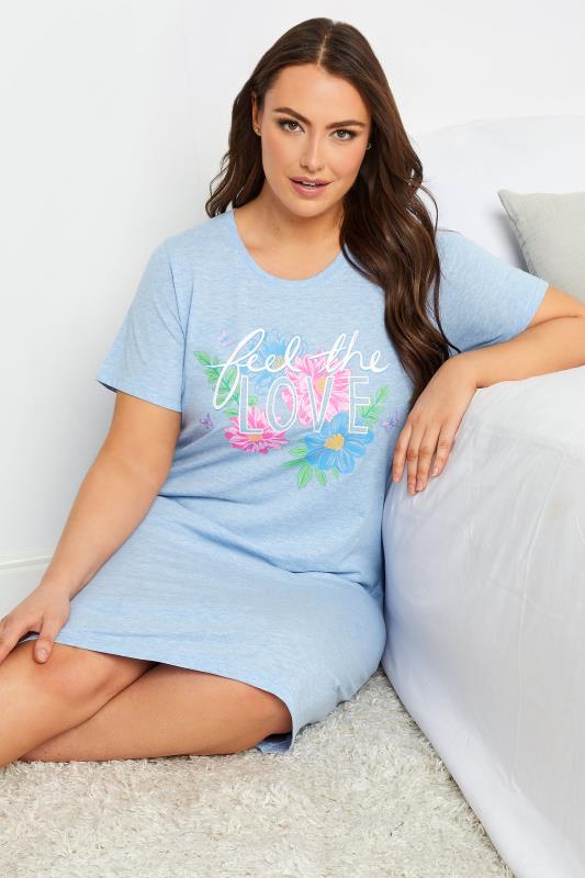 YOURS Plus Size Light Blue 'Feel The Love' Printed Nightdress | Yours Clothing 3