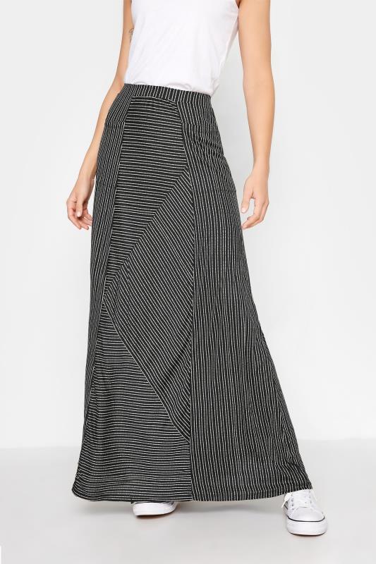 LTS Tall Black Asymmetric Stripe Maxi Skirt 1