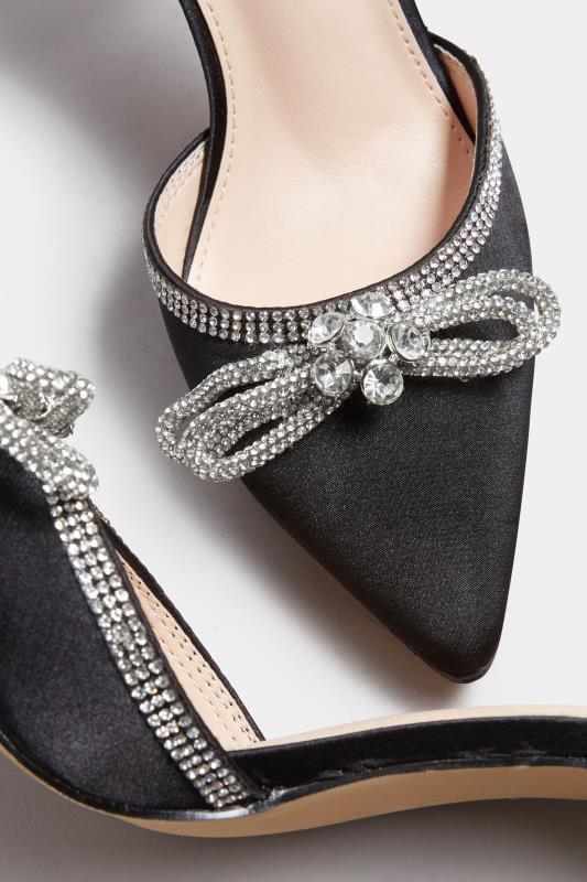 PixieGirl Black Diamante Bow Court Shoes In Standard D Fit | PixieGirl 5