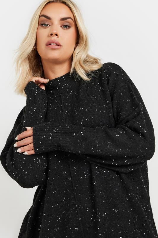 YOURS Plus Size Black Speckled High Neck Seam Jumper | Yours Clothing 2