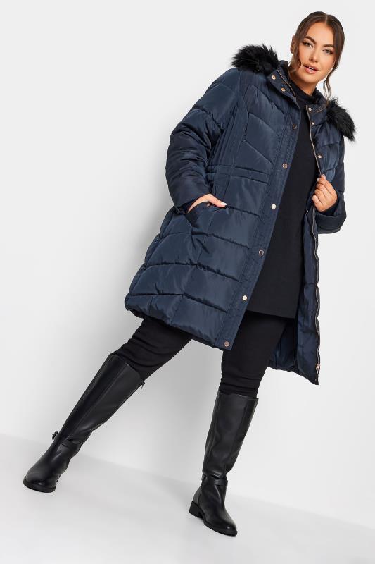  Grande Taille YOURS Curve Navy Blue Midi Puffer Coat