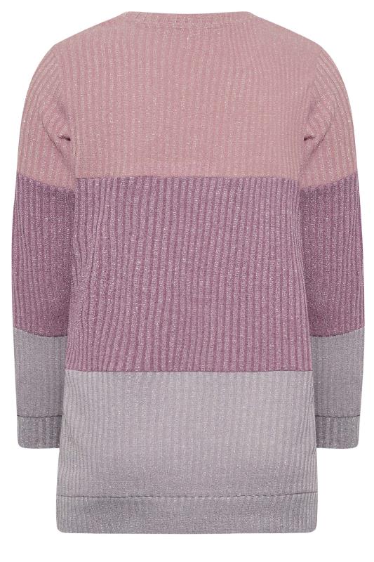 YOURS LUXURY Plus Size Womens Pink & Grey Colourblock Soft Touch Metallic Jumper | Yours Clothing  8