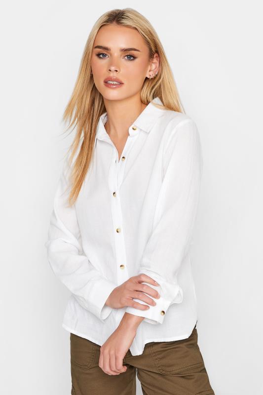 Petite White Linen Blend Shirt  | PixieGirl 1