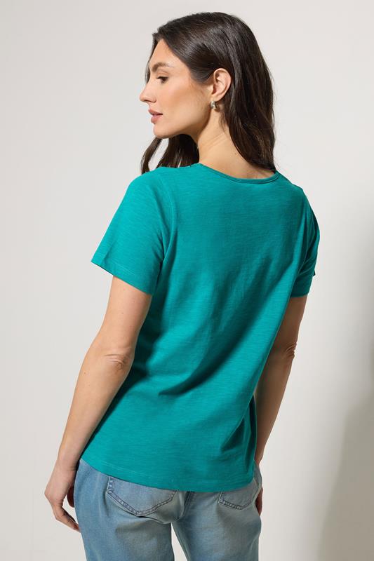 M&Co Teal Blue Lace Trim V-Neck Cotton T-Shirt | M&Co 2