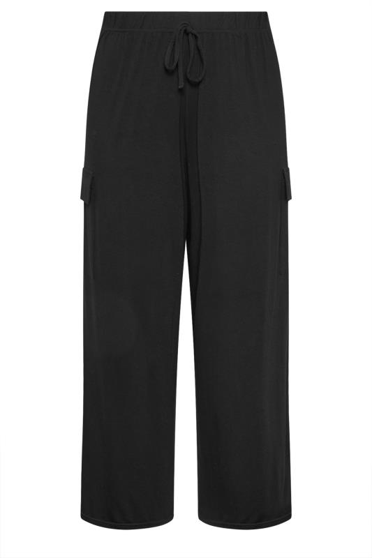 YOURS Plus Size Black Jersey Wide Leg Cargo Trousers | Yours Clothing 5