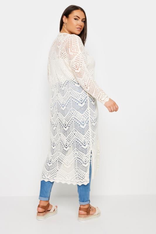 YOURS Plus Size Ivory White Maxi Crochet Cardigan | Yours Clothing 3