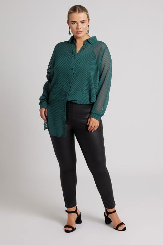 YOURS LONDON Plus Size Green Burnout Chevron Shirt | Yours Clothing  1