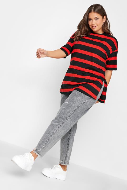 YOURS Plus Size Red Stripe Oversized T-Shirt | Yours Clothing 2