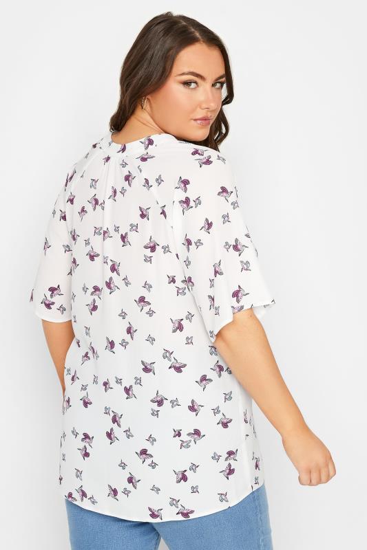 YOURS Plus Size White Bird Print V-Neck Blouse | Yours Clothing 3