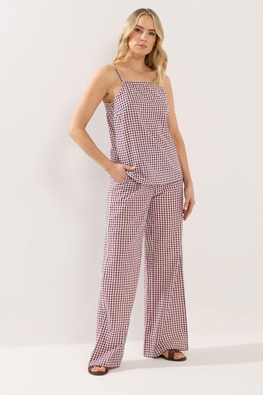  LTS Tall Set aus Top und Hose aus Baumwolle in Burgunderrot mit Vichy-Karos