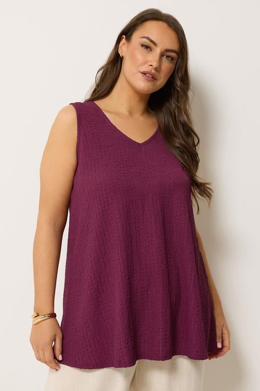  Yours Curve Purple Crinkle V-Neck Cami Vest Top