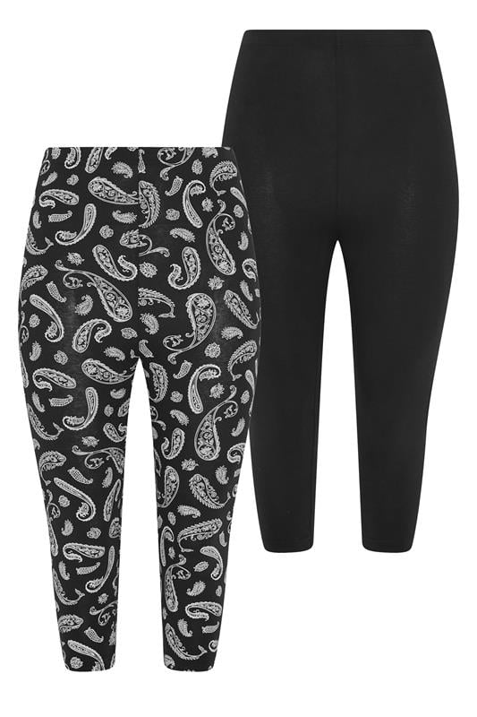 YOURS 2 PACK Plus Size Black Paisley Print Cropped Leggings | Yours Clothing 8