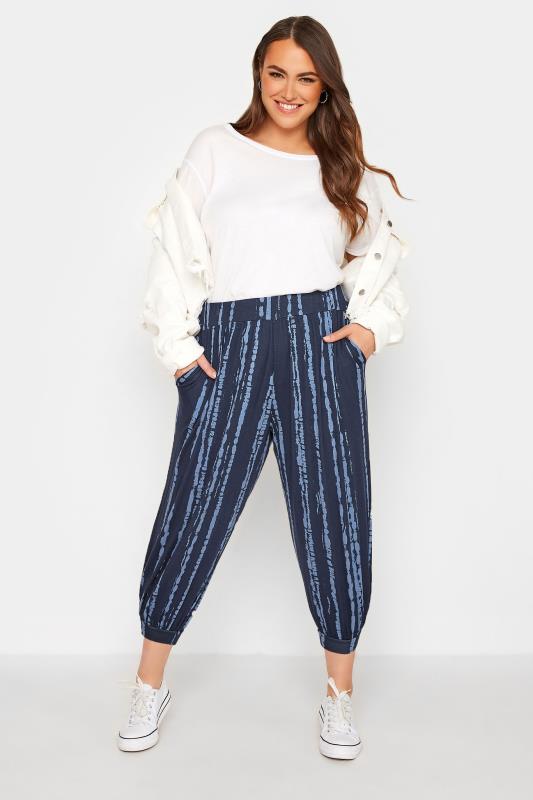 Plus Size Blue Tie Dye Crop Jersey Joggers | Yours Clothing 2