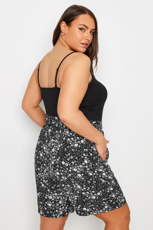 YOURS Plus Size Black Ditsy Floral Print Paperbag Shorts | Yours Clothing 4