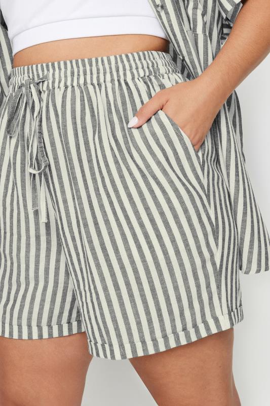 YOURS Plus Size Black Stripe Linen Shorts | Yours Clothing 2