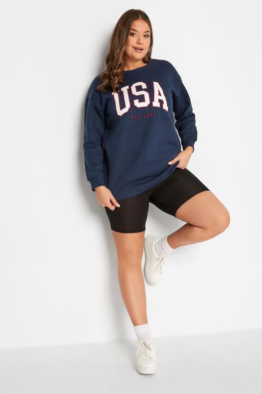 Curve Navy Blue 'USA' Slogan Sweatshirt | Yours Clothing 2