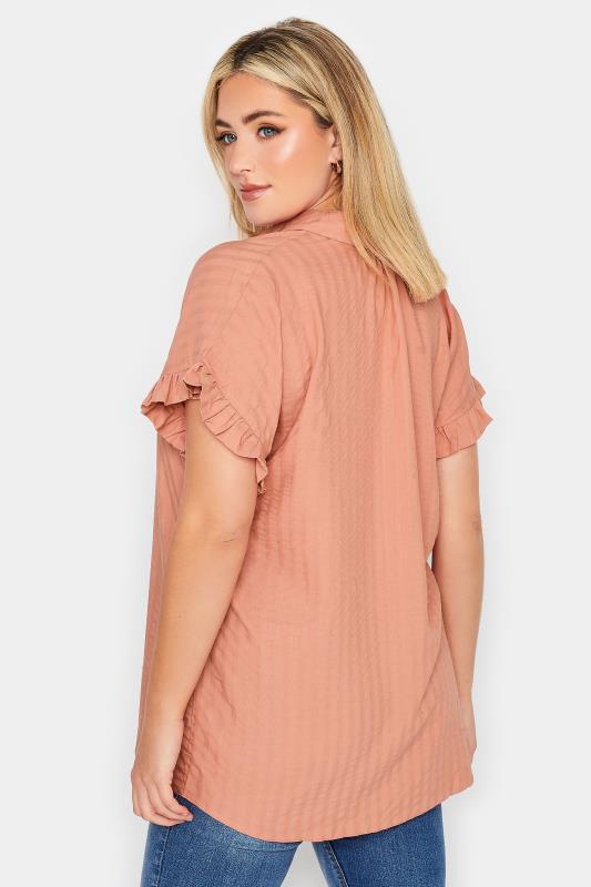 YOURS Plus Size Coral Orange Frill Sleeve Collared Shirt | Yours Clothing 3