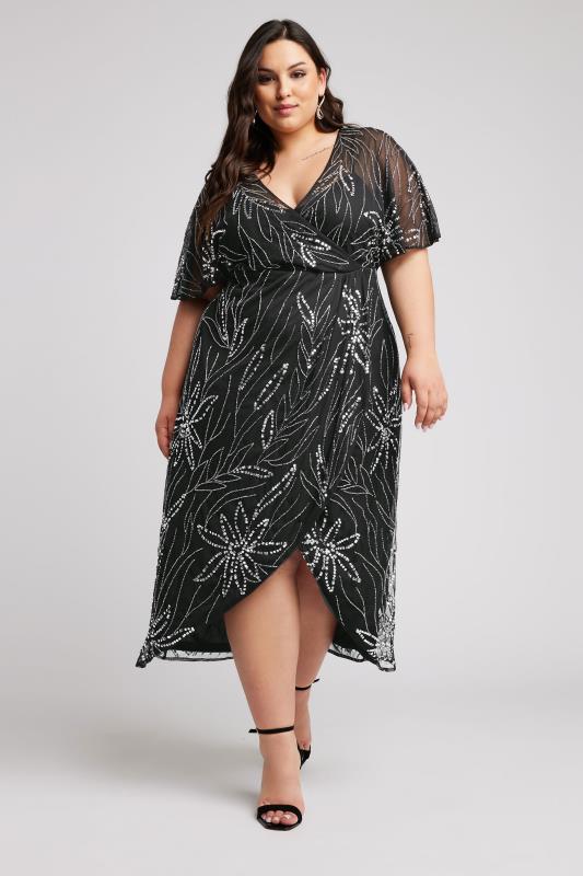 LUXE Plus Size Black Embellished Wrap Maxi Dress | Yours Clothing 5