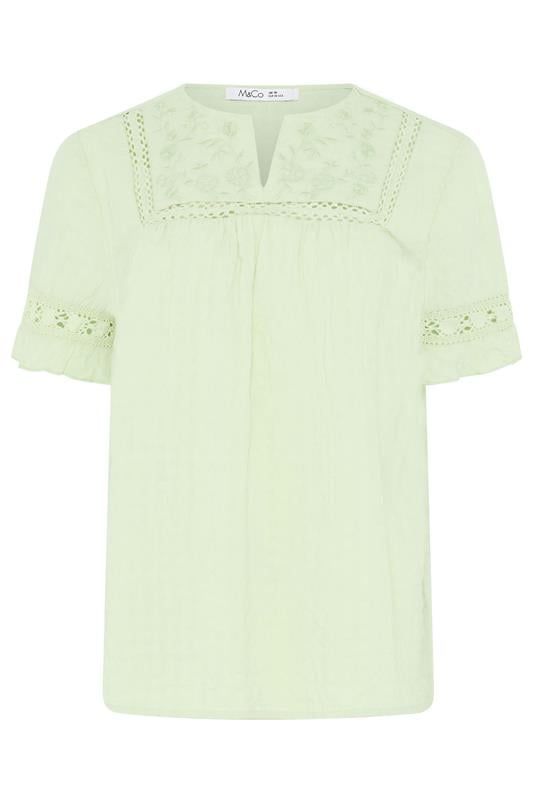 M&Co Sage Green Embroidered Cotton Ruffle Top | M&Co 5