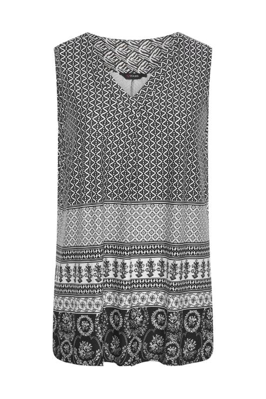 Curve Black Aztec Print Inverted Pleat Vest Top | Yours Clothing 5