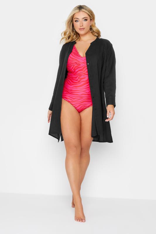 YOURS Plus Size Black Collarless Beach Shirt | Yours Clothing 2