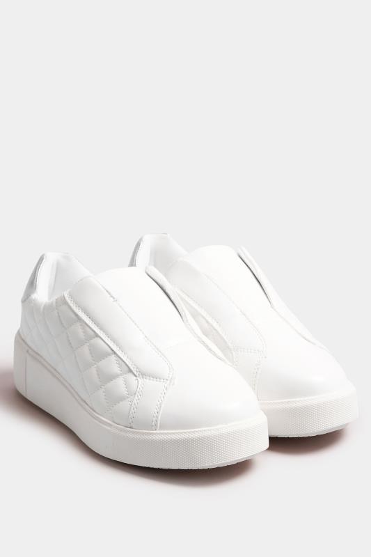 White Quilted Platform Trainers In Extra Wide EEE Fit | Yours Clothing 2