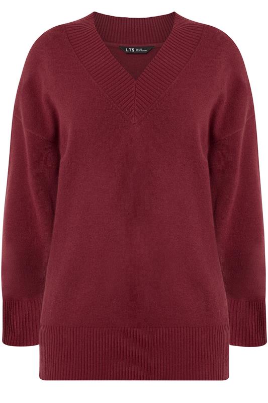 LTS Tall Women's Burgundy Red V-Neck Knitted Jumper | Long Tall Sally 5