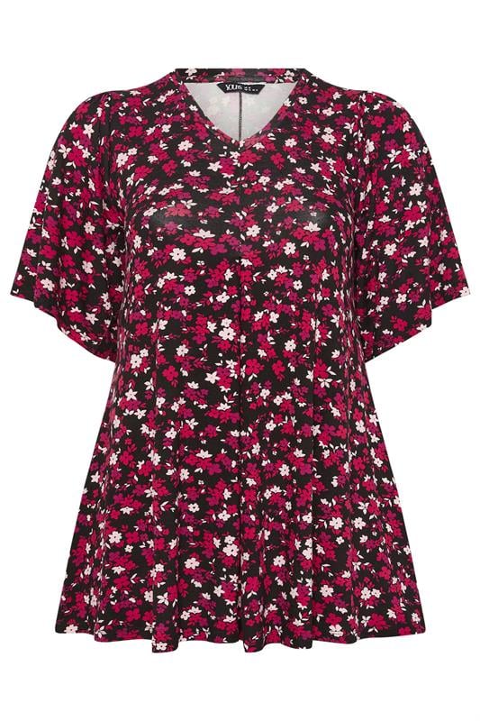 YOURS Plus Size Black Floral Pleated Front Top | Yours Clothing 5