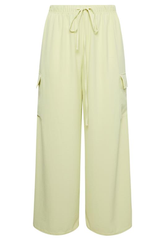 YOURS Plus Size Lime Green Wide Leg Crepe Cargo Trousers | Yours Clothing 5