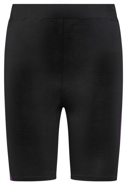 YOURS ACTIVE Plus Size Black & Purple Side Stripe Cycling Shorts | Yours Clothing 5