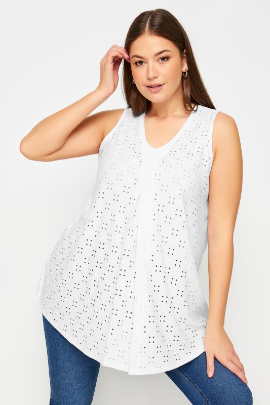 Plus Size  YOURS Curve White Broderie Anglaise Swing Vest Top