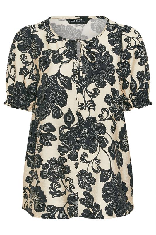 EVANS Plus Size Black Floral Tie Neck Blouse | Evans 5