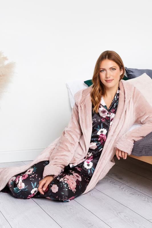 LTS Pink Faux Fur Trim Dressing Gown | Long Tall Sally 4