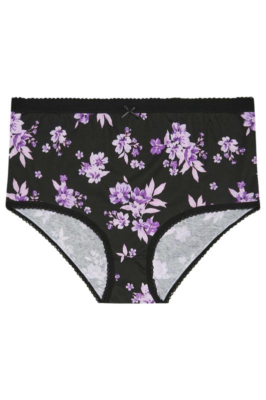 YOURS Plus Size 5 PACK Black & Purple Floral Print Full Briefs | Yours Clothing 4