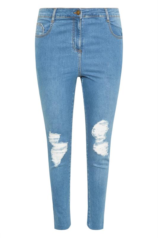 Plus Size Mid Blue Ripped Knee AVA Jeans | Yours Clothing 4